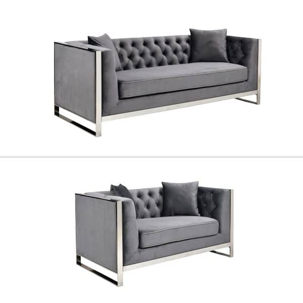 William Lounge - Dark Grey Velvet - Silver Trims - Image 2
