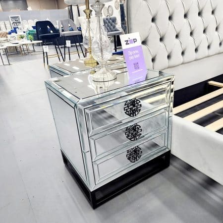 Athens Mirrored Bed Side Table -Black - Image 2