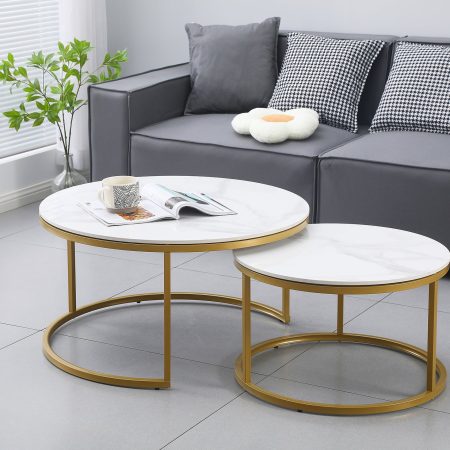 Nesting Style Coffee Table - White on Champagne Gold - 80cm/60cm