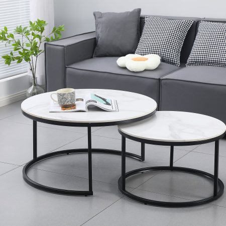 Nesting Style Coffee Table - White on Black - 80cm/60cm - Image 2