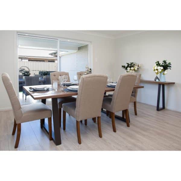 Begonia 9pc Dining Set 220cm Live Edge Table 8 Beige Fabric Chair Mango Wood - Image 2