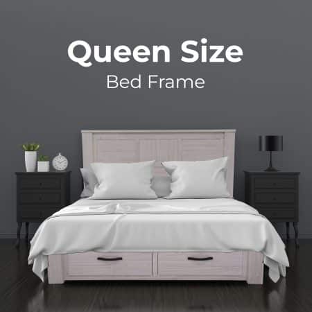Foxglove Bed Frame Queen Size Timber Mattress Base With Storage Drawers - White - Image 2