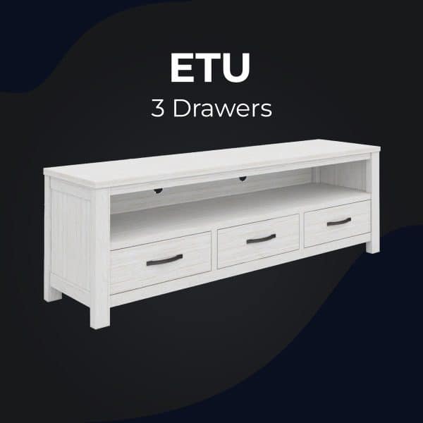 Foxglove ETU Entertainment TV Unit 166cm 3 Drawer Solid Mt Ash Wood - White - Image 2