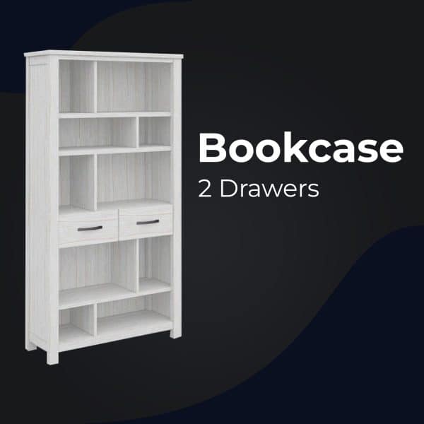 Foxglove Bookshelf Bookcase 5 Tier 2 Drawers Solid Mt Ash Timber Wood - White - Image 2