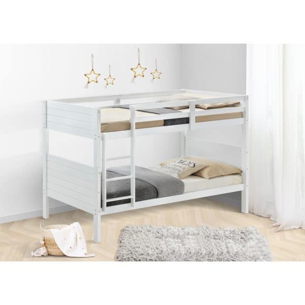 Zinnia Single Bunk Bed Frame Solid Rubber Timber Wood Loft Furniture - White - Image 2