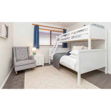 Zinnia Single Double Bunk Bed Frame Rubber Timber Wood Loft Furniture - White - Image 2