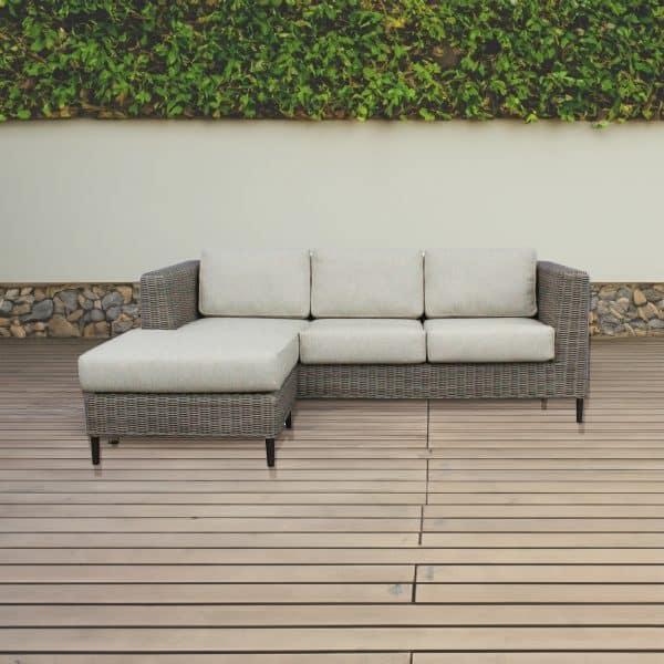 Lara 3 Seater Outdoor Sofa Rattan Reversible Chaise Lounge Light Grey - Image 2