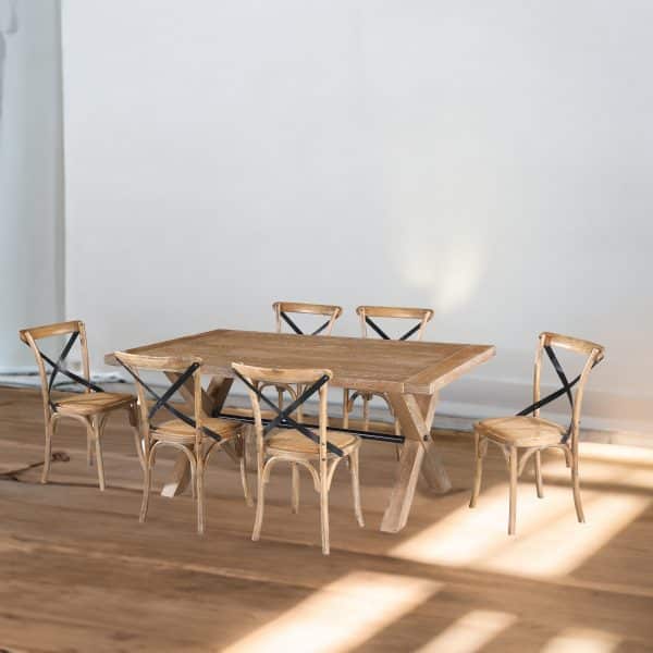 Woodland 6pc Set Dining Chair X-Back Birch Timber Wood Woven Seat Natural - Image 2