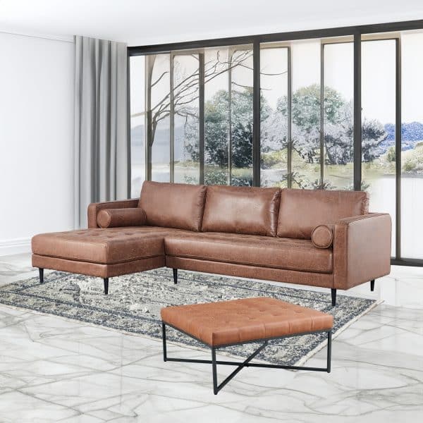 Chelsea Fabric Square Ottoman Footstool Bench Light Brown - Image 2