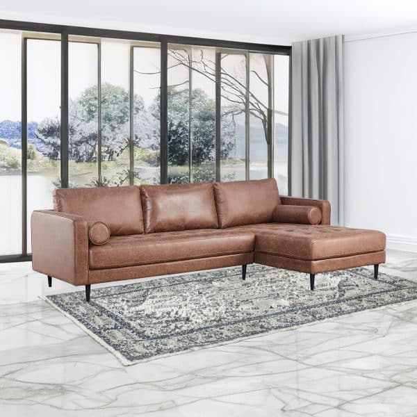 Chelsea 2 Seater Sofa Fabric Lounge Couch with RHF Chaise Dark Brown - Image 2