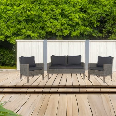 Byron 3pc Rattan Outdoor Sofa Set 2 Seater Wicker Lounge 2 Arm Chair - Image 2