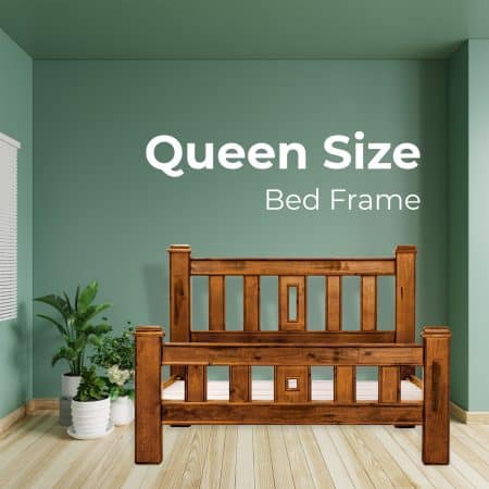 Umber Bed Frame Queen Size Mattress Base Solid Pine Timber Wood - Dark Brown - Image 2
