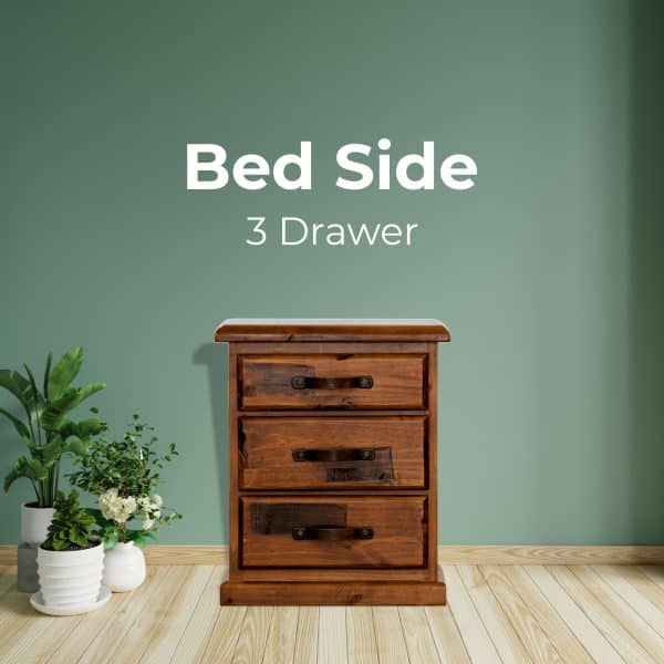 Umber Bedside Tables 3 Drawers Storage Cabinet Shelf Side End Table - Dark Brown - Image 2