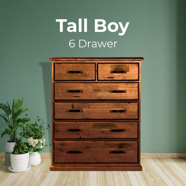 Umber Tallboy 6 Chest of Drawers Solid Pine Wood Storage Cabinet - Dark Brown - Image 2