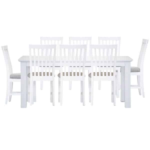 Laelia 9pc Dining Set 220cm Table 8 Chair Acacia Wood Coastal Furniture - White