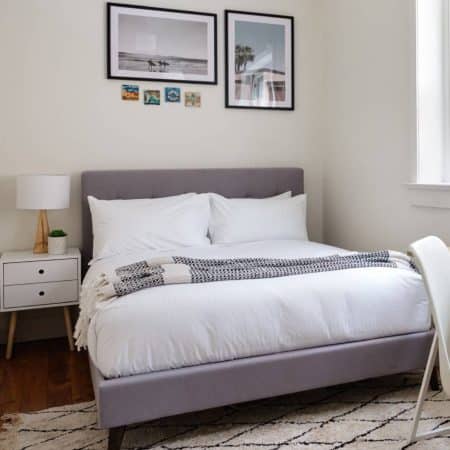 Volga Queen Bed Platform Frame Fabric Upholstered Mattress Base - Grey - Image 2