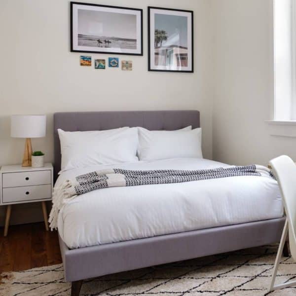 Volga Queen Bed Platform Frame Fabric Upholstered Mattress Base - Grey - Image 2