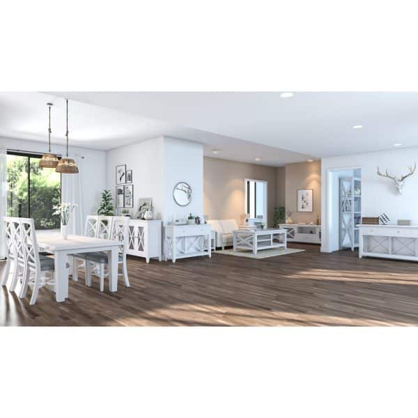 Daisy Coffee Table 100cm Glass Top Solid Acacia Wood Hampton Furniture - White - Image 2
