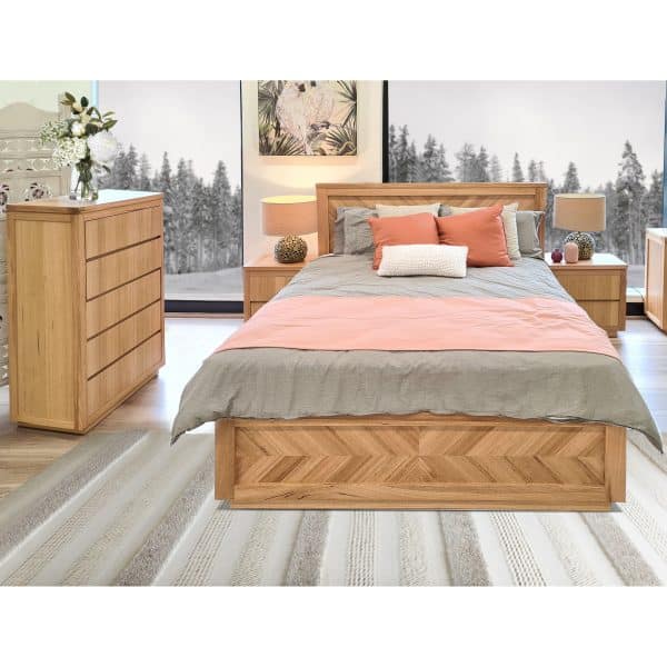 Rosemallow 4pc King Bed Frame Bedroom Suite Timber Bedside Tallboy Package Set - Image 2