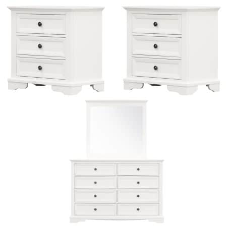Celosia 4pc Bedside Dresser Mirror Bedroom Chest of Drawers Set Cabinet - White