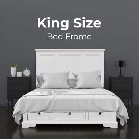 Celosia King Size Bed Frame Timber Mattress Base With Storage Drawers - White - Image 2