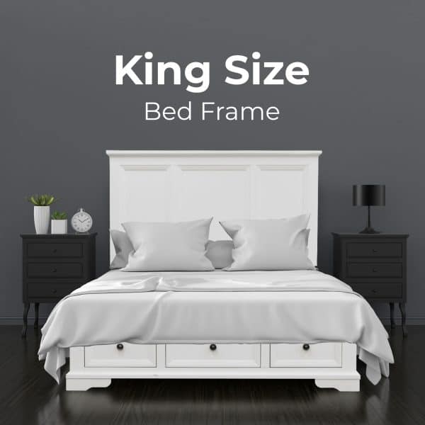 Celosia King Size Bed Frame Timber Mattress Base With Storage Drawers - White - Image 2