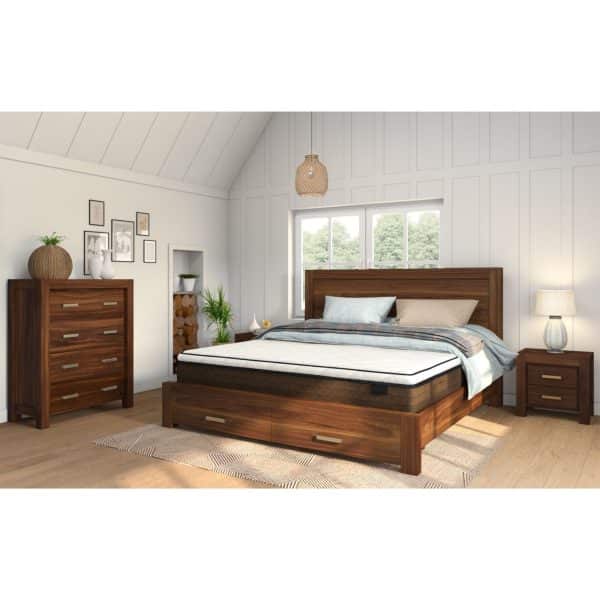 Comfortis 4pc King Bed Frame Suite Bedside Tallboy Furniture Package - Walnut - Image 2