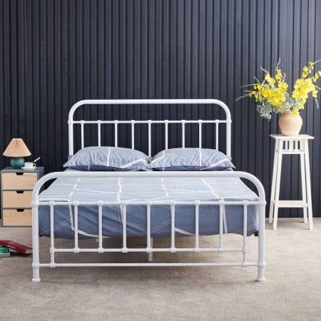Metallica King Single Bed Size Metal Frame Platform Mattress Base - White - Image 2