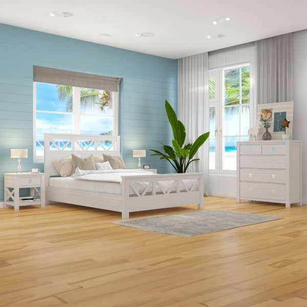 Myer 5pc Double Bed Suite Bedside Dresser Bedroom Furniture Package White Wash - Image 2