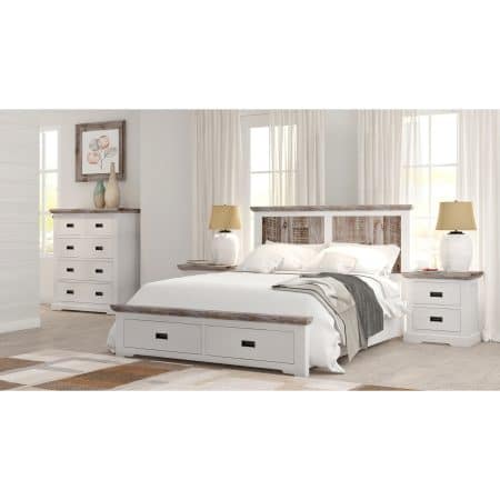 Fiona Bed Frame King Size Timber Mattress Base With Storage Drawers White Grey - Image 2