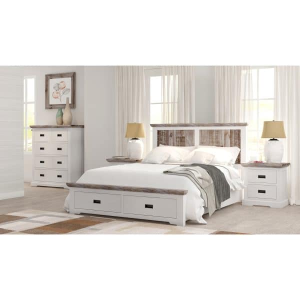 Fiona Set of 2 Bedside Table Tallboy Bedroom Furniture Package Set White Grey - Image 2