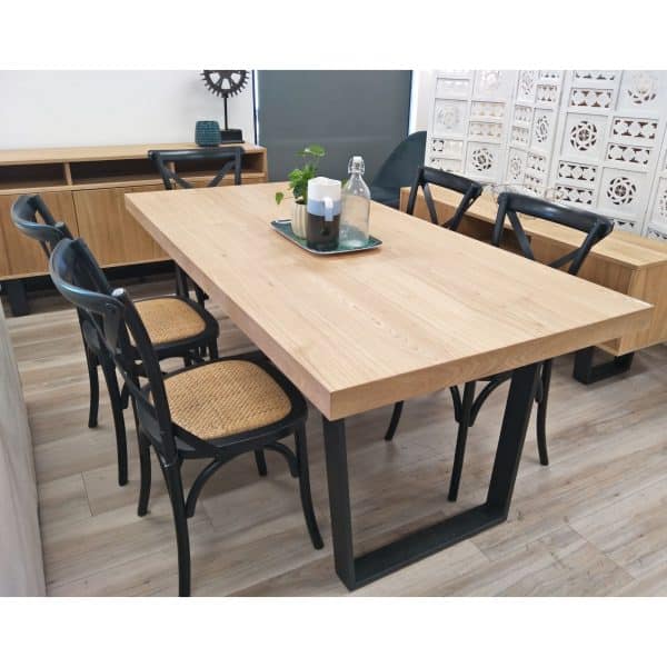 Petunia  7pc 180cm Dining Table Set 6 Cross Back Chair Elm Timber Wood Metal Leg - Image 2