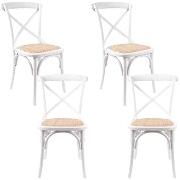 Aster Crossback Dining Chair Set of 4 Solid Birch Timber Wood Ratan Seat - White