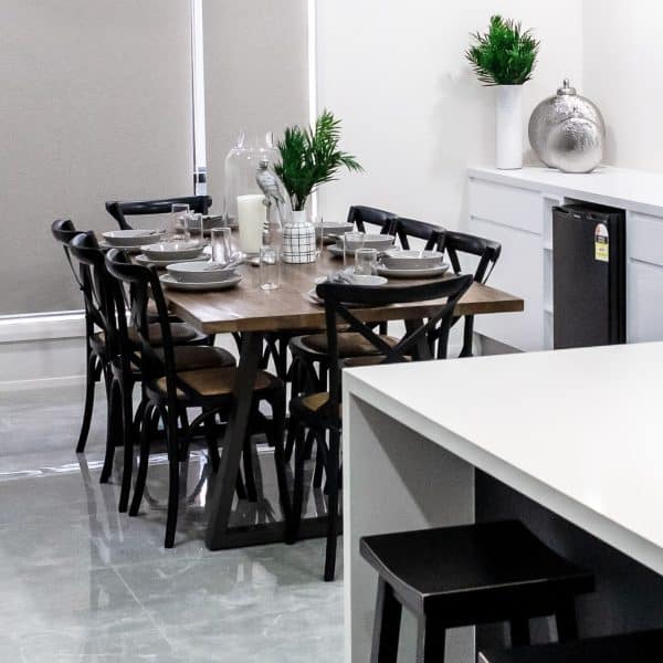 Aster Crossback Dining Chair Set of 4 Solid Birch Timber Wood Ratan Seat - Black - Image 2