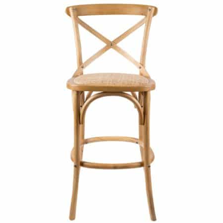 Aster 2pc Crossback Bar Stools Dining Chair Solid Birch Timber Rattan Seat - Oak - Image 2