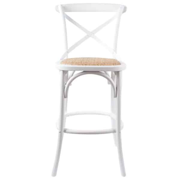 Aster 2pc Crossback Bar Stools Dining Chair Solid Birch Timber Rattan Seat White - Image 2