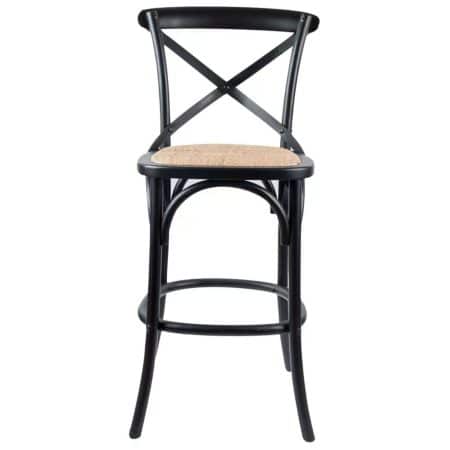Aster Crossback Bar Stools Dining Chair Solid Birch Timber Rattan Seat - Black - Image 2