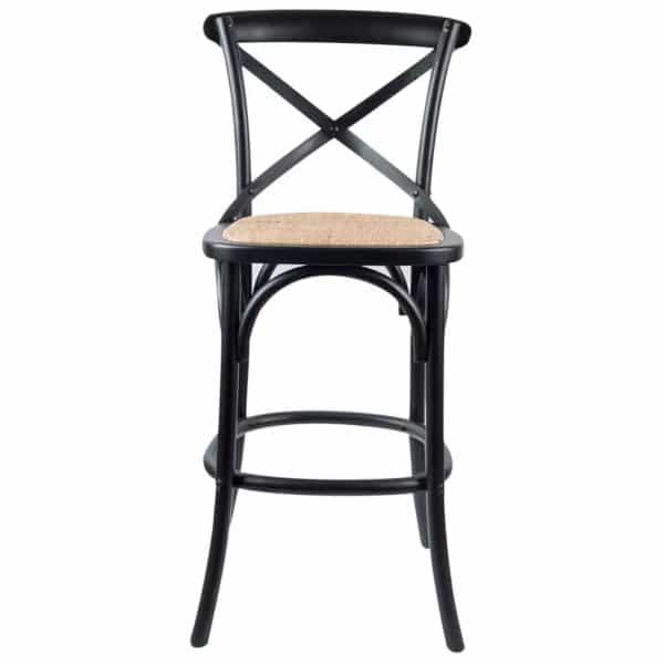 Aster Crossback Bar Stools Dining Chair Solid Birch Timber Rattan Seat - Black - Image 2
