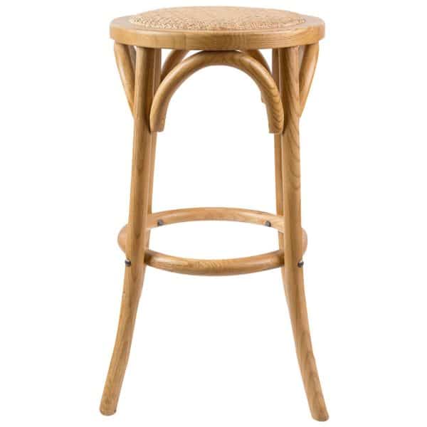 Aster Round Bar Stools Dining Stool Chair Solid Birch Timber Rattan Seat - Oak - Image 2