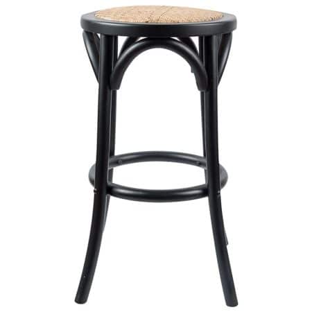 Aster 3pc Round Bar Stools Dining Stool Chair Solid Birch Wood Rattan Seat Black - Image 2