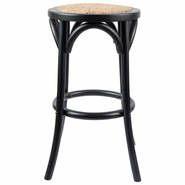 Aster Round Bar Stools Dining Stool Chair Solid Birch Timber Rattan Seat Black - Image 2