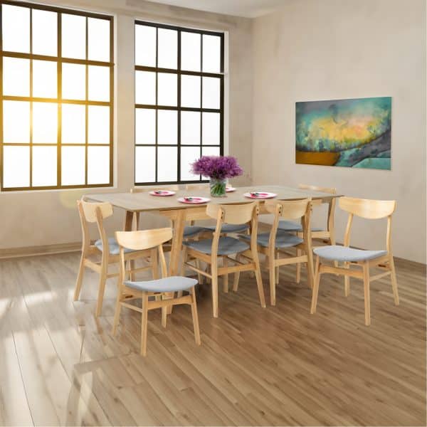 Cusco 9pc Set Dining Set 150 - 190cm Extendable Table 8 Chair Scandinavian Style - Image 2