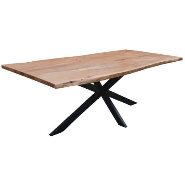 Lantana 7pc 210cm Dining Table 6 Black X-Back Chair Set Live Edge Acacia Wood - Image 2