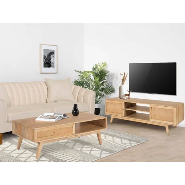 Olearia  Coffee Table 120cm Solid Mango Timber Wood Rattan Furniture Natural - Image 2