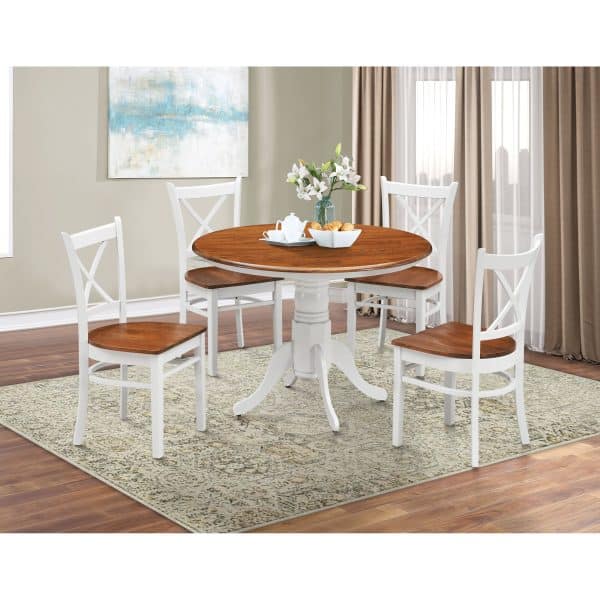 Lupin Round Dining Table 106cm Pedestral Stand Solid Rubber Wood - White Oak - Image 2