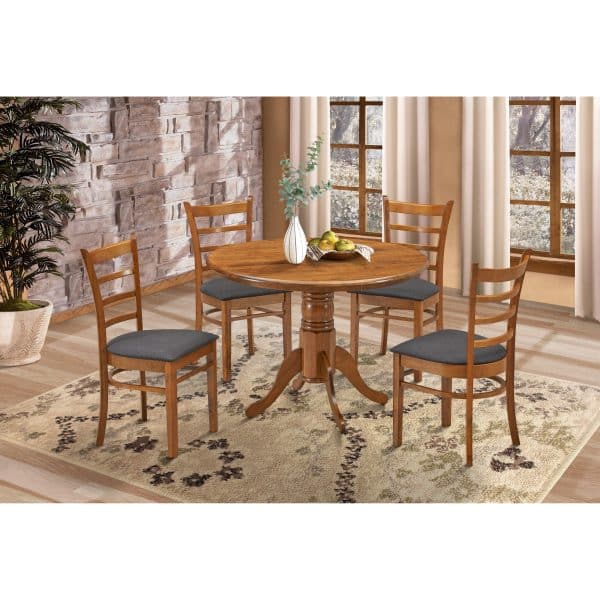 Linaria Round Dining Table 106cm Pedestral Stand Solid Rubber Wood - Walnut - Image 2