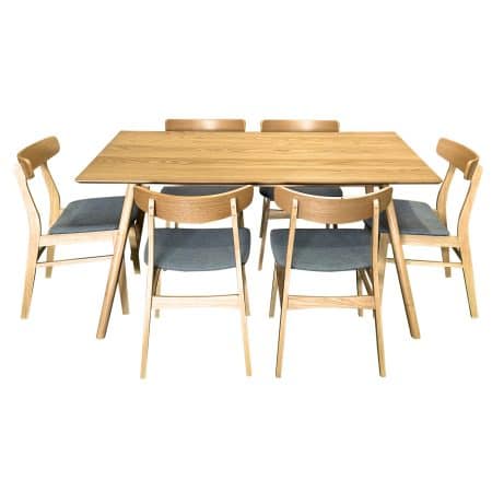 Oscar 7pc Dining Set 150cm Table 6 Chair Fabric Seat Scandinavian Style - Image 2