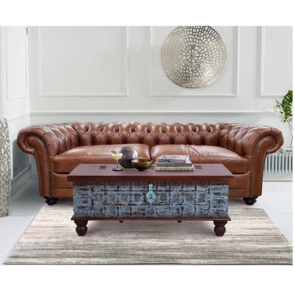 Konark Coffee Table Antique Handcrafted Solid Mango Wood Storage Trunk Chest Box - Image 2