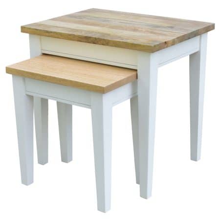 Lavasa 2pc Nesting Side Sofa End Lamp Table Solid Mango Wood Farmhouse Furniture - Image 2