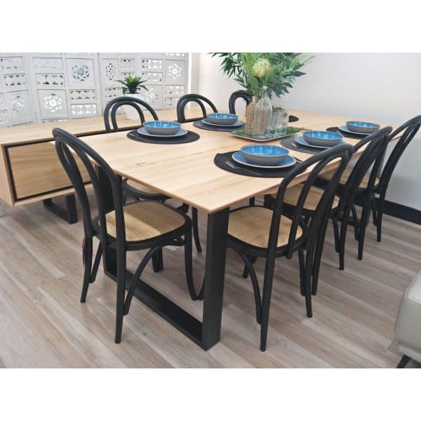 Aconite 7pc 180cm Dining Table Set 6 Arched Back Chair Solid Messmate Timber - Image 2